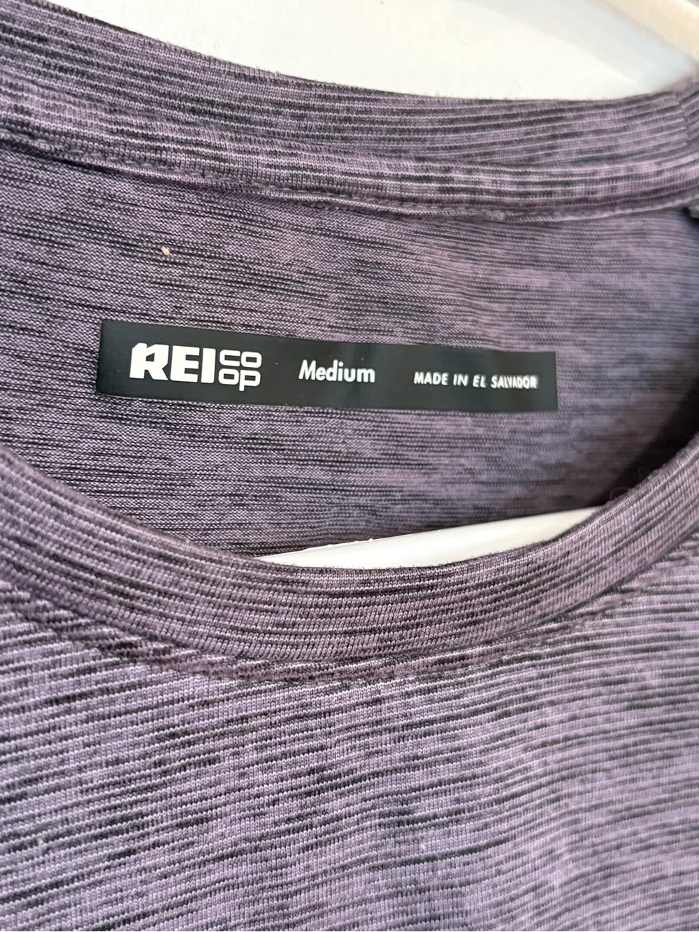 REI Co-op Men's Outdoor Heathered Purple Crewneck Tee Gray Panels size medium